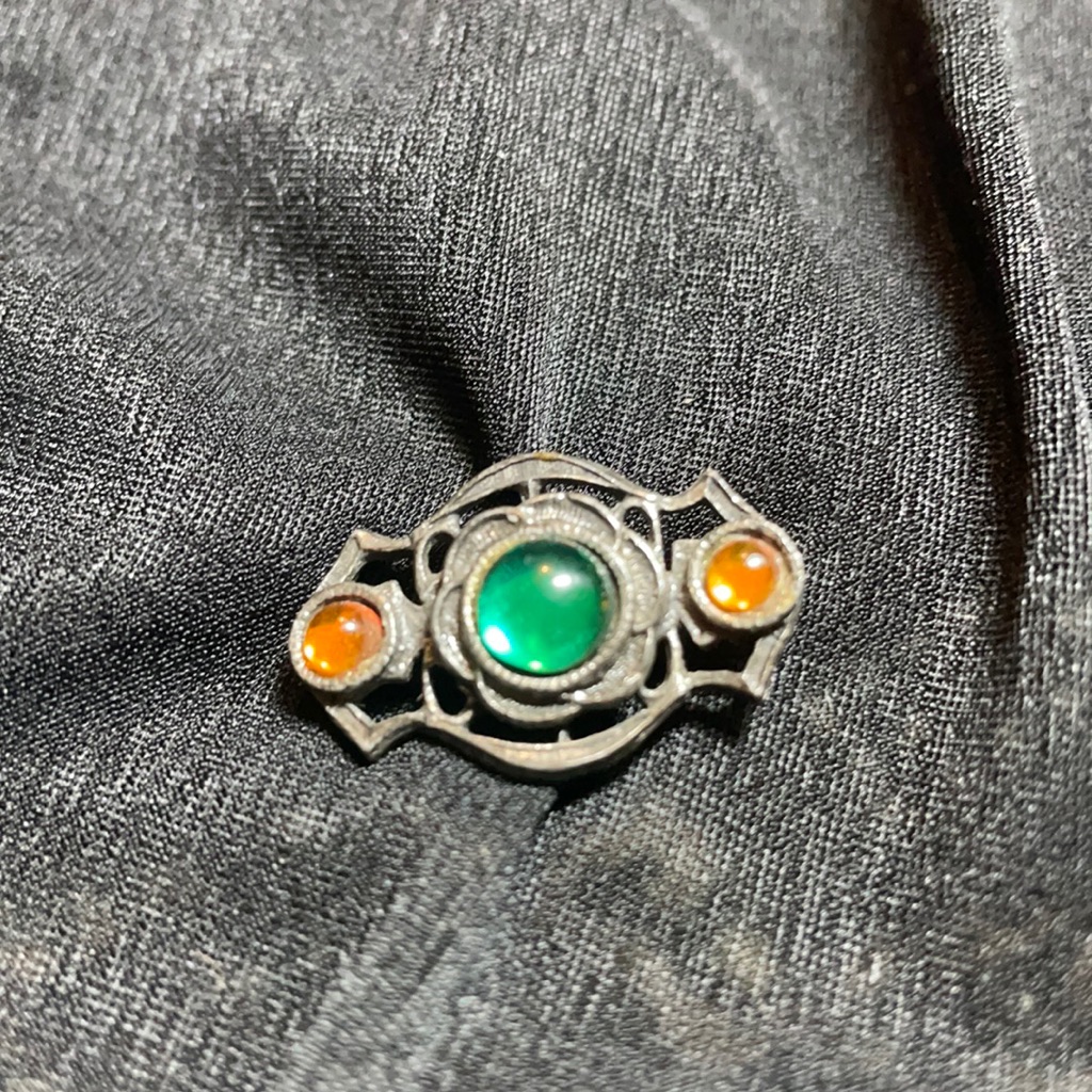 Hedy Vintage Estate Art Deco Style Brooch Green/Gold Stones. Secure With C-Clasp